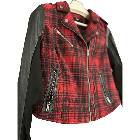 TORRID Buffalo Plaid Red Black Check Moto Bomber Jacket 00 M L - Picture 9 of 14